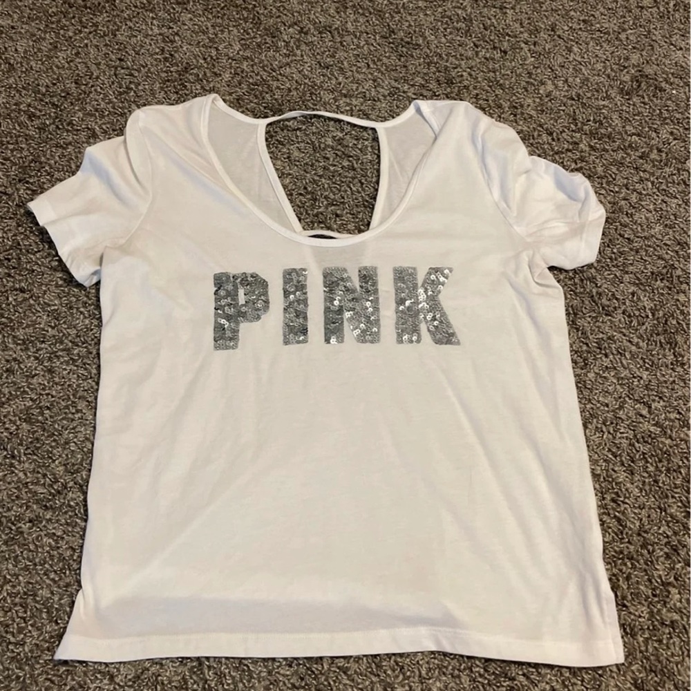 VS Pink tee with sequins and back detail.